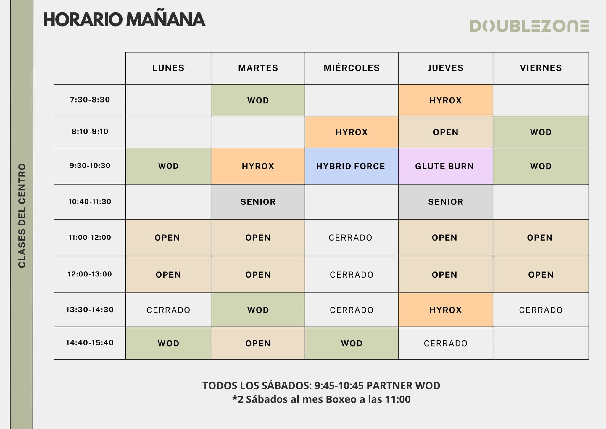 Horario de clases de mañana gimnasio DoubleZone La Garriga - Entrenamientos funcionales matutinos